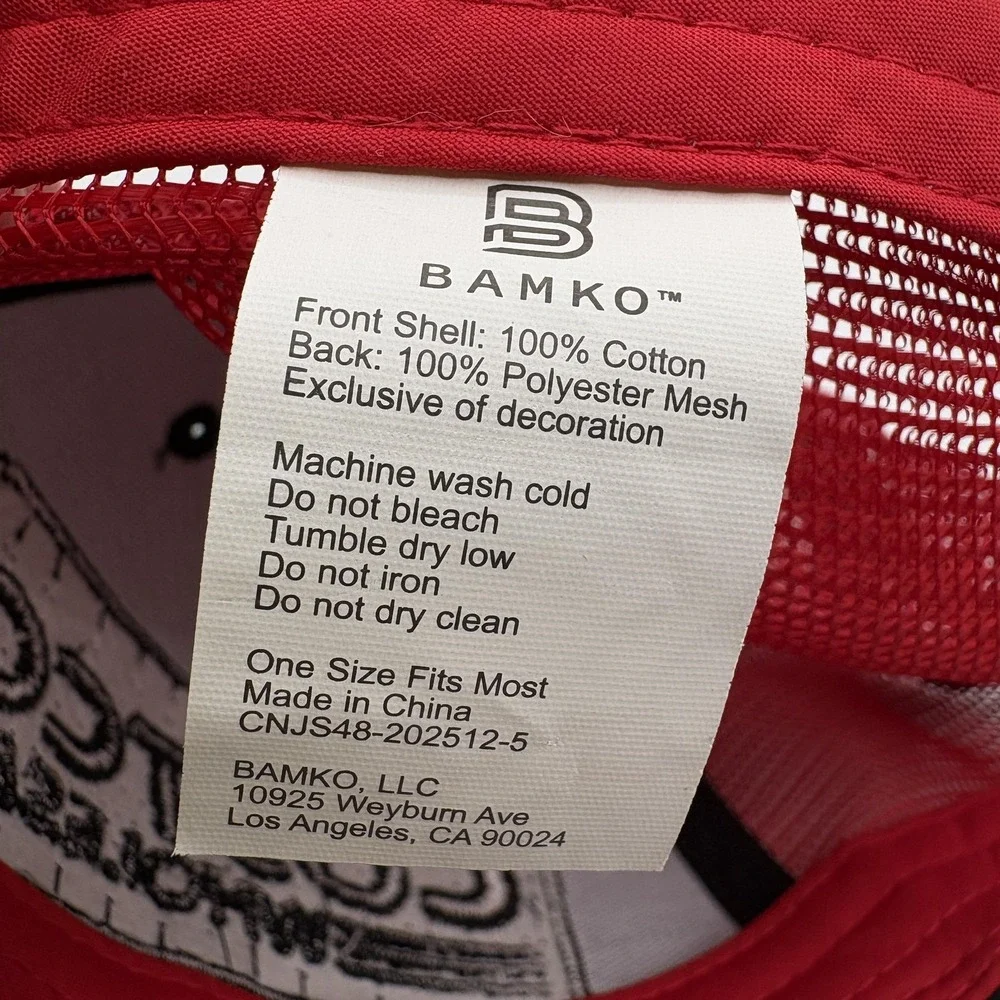 Costco Wholesale Hat BAMKO Trucker Snap Back One Size Mesh Black Red Cap Logo